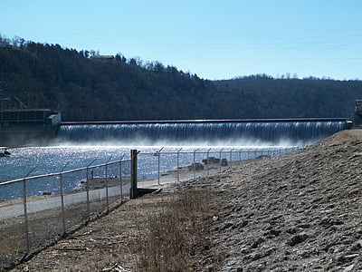 dam, trees, reservoir, water, nature, river