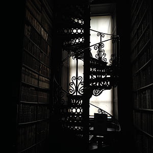Библиотека, лестницы, книги, лестница