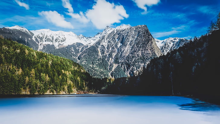 austria, lake, water, sky, clouds, mountains, forest