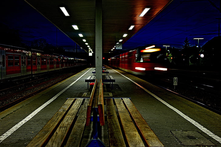жп-гара, нощ, влак, пристигане, изглеждаше, шлюз, SBB