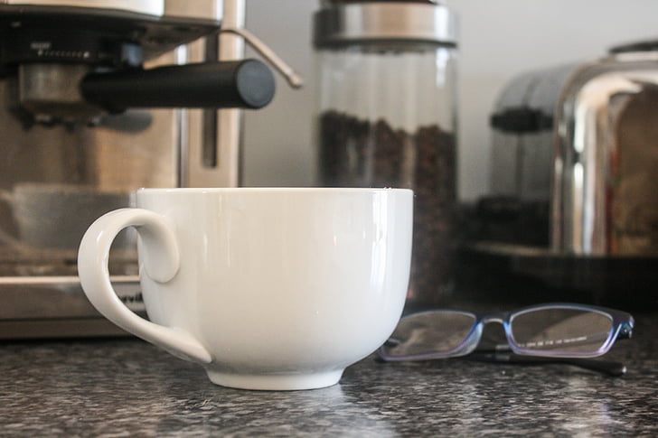 pohár, káva, ráno, espresso, cappuccino, latte, hrnček