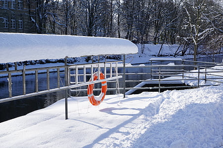 zăpadă, iarna, Dunărea, lifebelt, tăcut, Tuttlingen, Germania