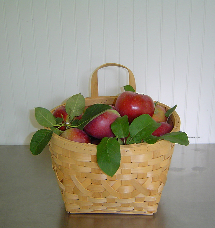 과일, 바구니, 사과, 레드, 맛 있는, 식품, 가방