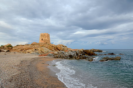 Torre, a dinâmica da, Sardenha, Itália, nuvens, céu, mar