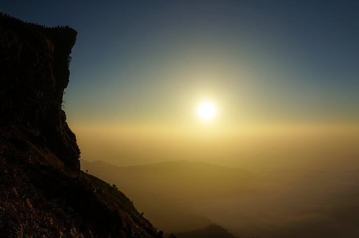 Hora, východ slunce, Highland, útes, Západ slunce, obloha, krajina