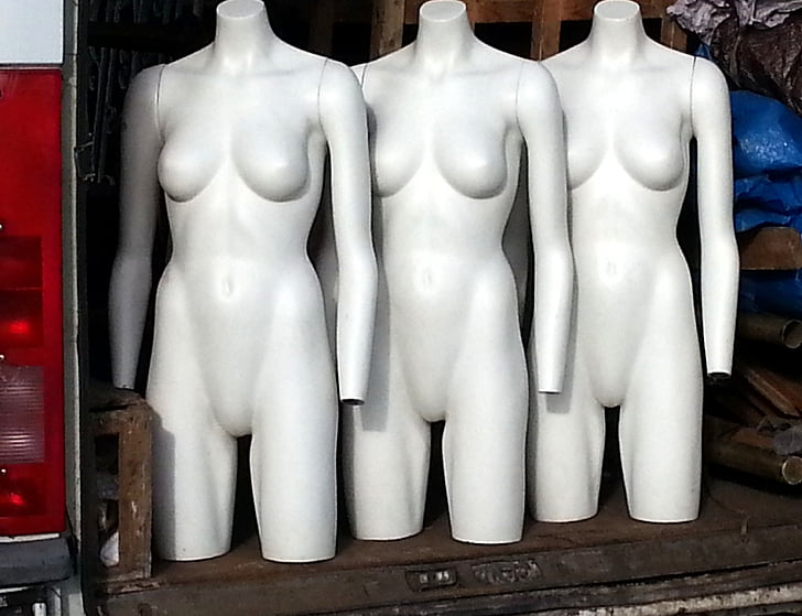 mannequins, nuls, femelle, mode, afficher, vente au détail, lumière de camion modèle nus