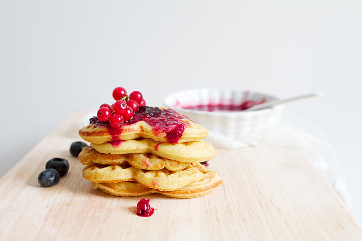 waffle, waffles, food, dessert, sweet, blueberries, red currant