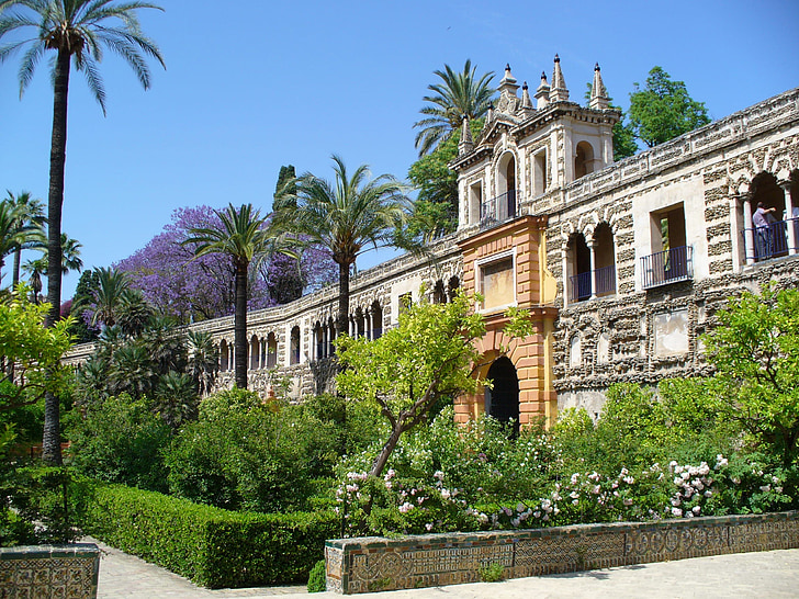 Андалусия, Севиля, дворец, Градина, парк, пейзаж, архитектура