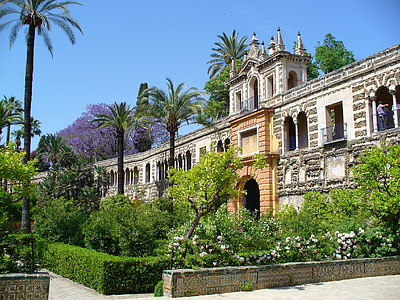 andalusia, seville, palace, garden, park, landscape, architecture