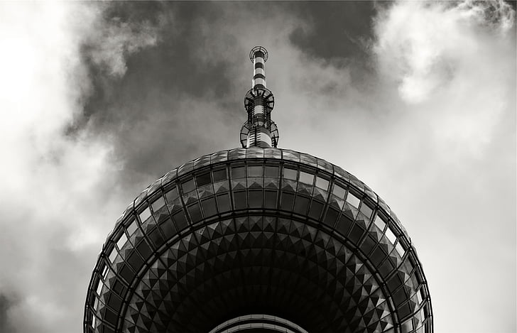 hemel, wolken, toren, het platform, zwart-wit