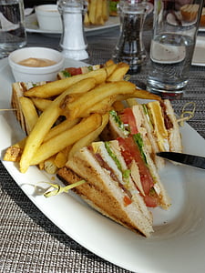 sandwich, club sandwich, eat, french, ketchup, lunch, jause