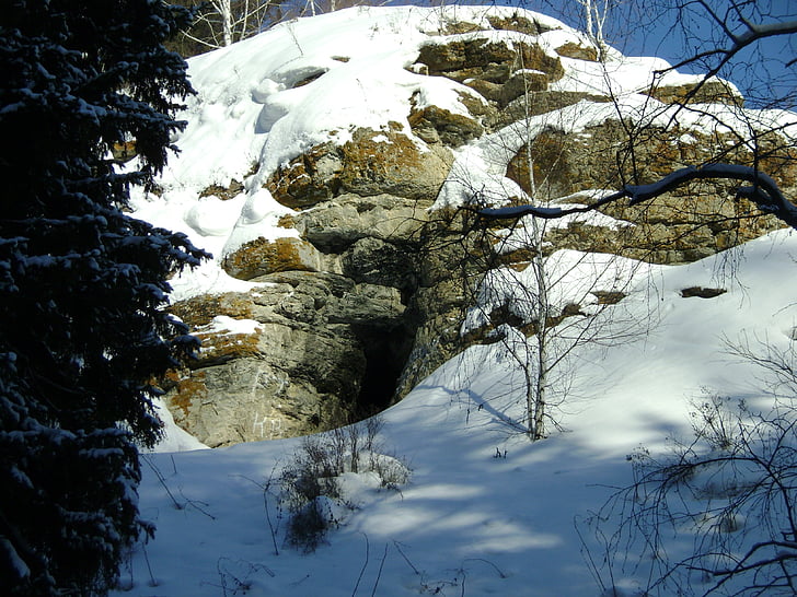 Grotta, la grotta, roccia, neve, inverno, natura, tempo libero