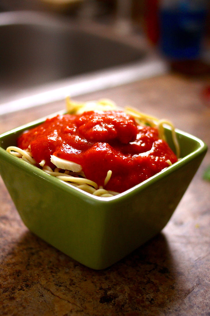 spaghetti, sauce, pasta, mad, italiensk, tomat, middag