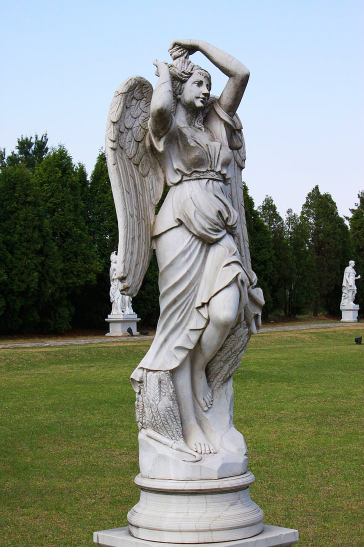 statue, stone, sculpture, woman, wing, angel, model