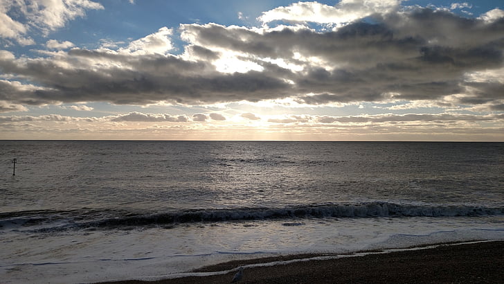 Brighton, costa inglesa, pôr do sol, canal, praia, Inglaterra, Costa