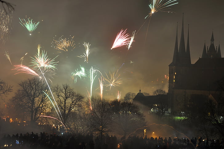 фойерверки, навечерието на нова година, Ерфурт, Dom, Тоомпеа, Църква, ракета