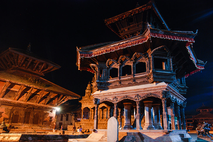 Nepal, Templo de, à noite