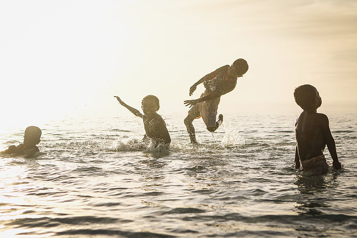 Laste, lõbus, Õnnelik, Ocean, inimesed, mängib, Sea
