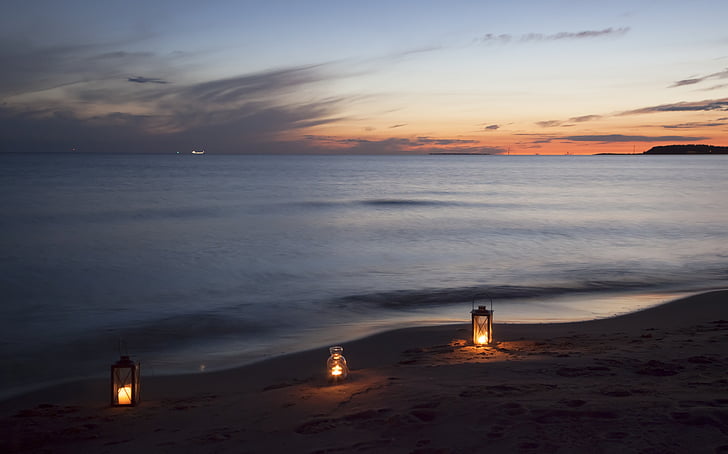 noche, Playa, mar, agua, cielo, junto al mar, paisaje