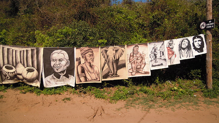 Moçambique, Afrika, gatumarknad, målning, konst, porträtt, personer