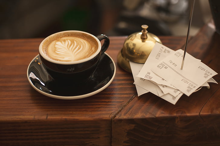 kaffe, latte, sort, keramik, Cup, Foto, Restaurant