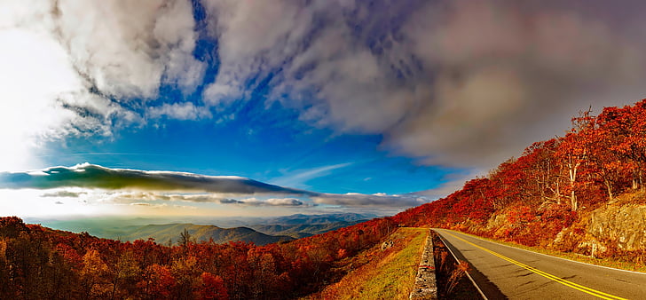 Blue ridge, vuoret, taivas, pilvet, Panorama, Virginia, Shenandoahin laaksoon