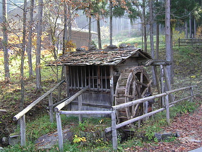 Japan, molen, waterrad, etnografisch openluchtmuseum, hout - materiaal, natuur, bos