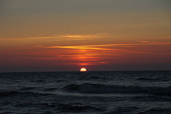 jours fériés, mer, paysage, la mer Baltique, coucher de soleil, la côte de la mer Baltique, vue