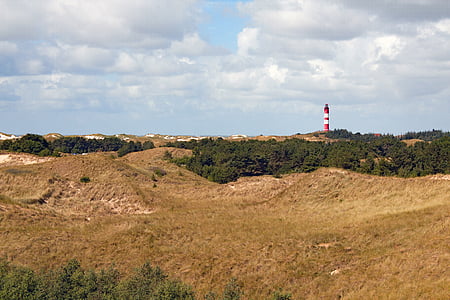 Lighthouse, klitterne, Nordsøen, ferie, skyer, Amrum, ø