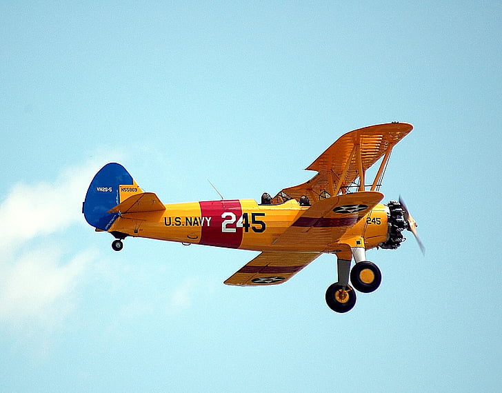 vintage aircraft, flying, flight, bi-plane, airshow, plane, aircraft