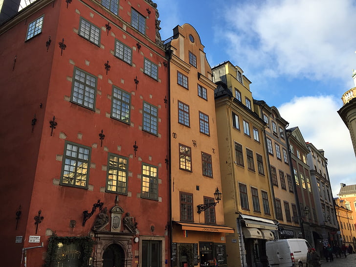 Estocolmo, casas, velho, arquitetura, Suécia, Europa, cidade