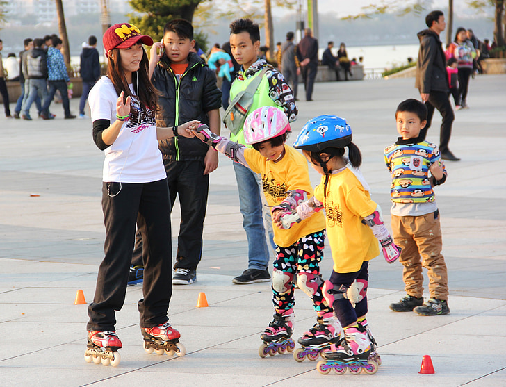 korcsolyázás, gyerekek, fiatal, sport, utca, vitalitás