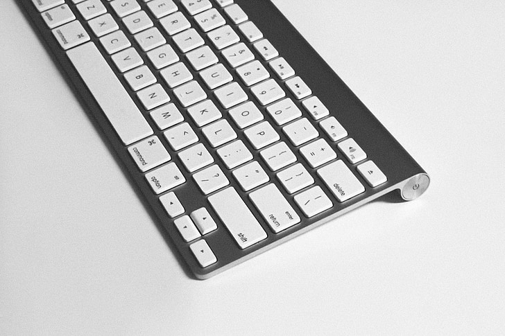 keyboard, computer, technology, black and white, business, office, desk