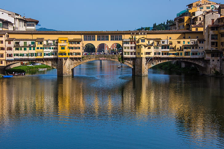 brug, reflectie, Florence, brug - mens gemaakte structuur, het platform, rivier, Europa