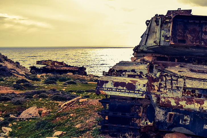 tanks, military, abandoned, rusty, weathered, aged, wreck
