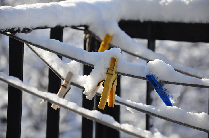 Zima, spajalica, Biel, snijeg, ograda