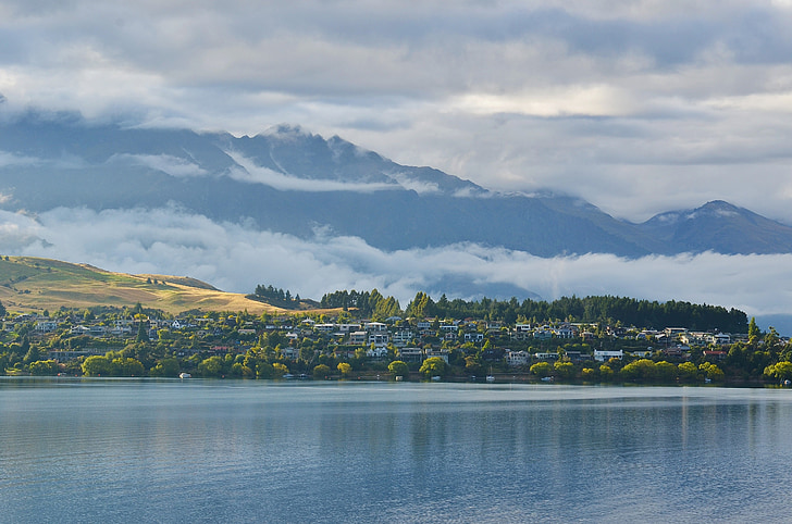 Нова Зеландия, село, облак, езеро, планински, пейзаж, природата