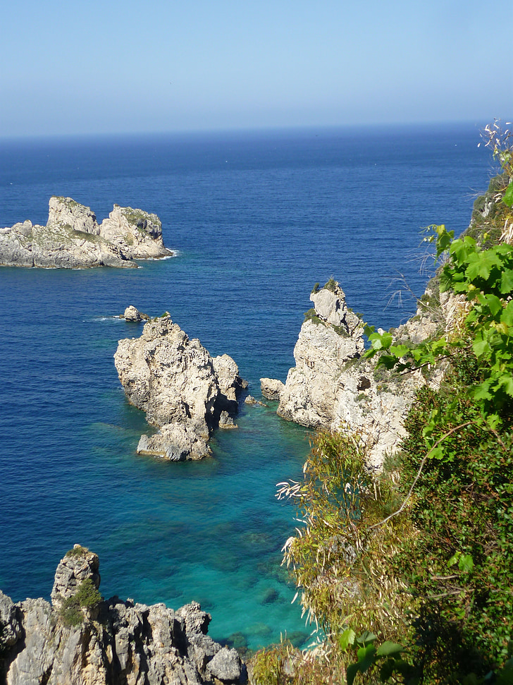 Sea, Rock, Coast, steinig, kallioperään, Korfu, kallioita