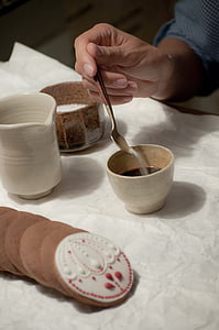 the cake, coffee, ceramics, pottery, human Hand, potter, craft