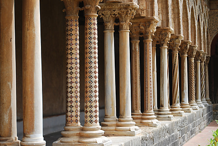 colunas, pilares, antiga, arquitetura, estilo, ornamentado, projeto