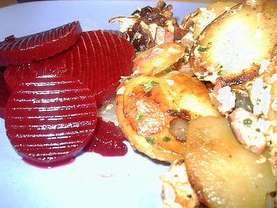 beetroot, fried potatoes, potatoes, lunch, substantial, delicious, hearty