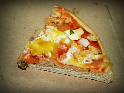Pizza, tranche, pepperoni, blanc, arrière-plan, croûte, tarte