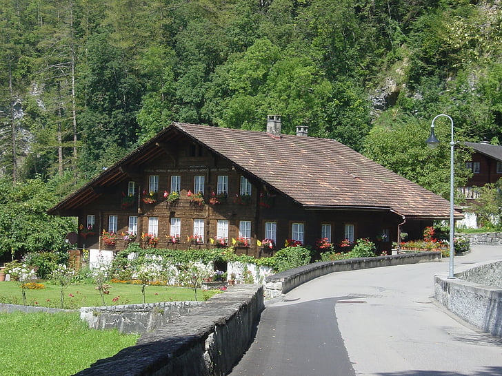 Švicarska, Drvena kuća, drvo, kuća, Baita, planine, krov