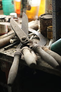 shear, tidligere, gamle, værktøjer, loppemarked, rustik