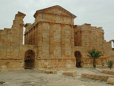 romerska, ruinerna, sbeitla, Tunisien, Afrika, arkitektur, byggnad