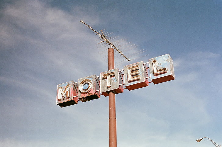 Motel, panneaux de signalisation, signe, pôle, Sky, Vintage, rouille