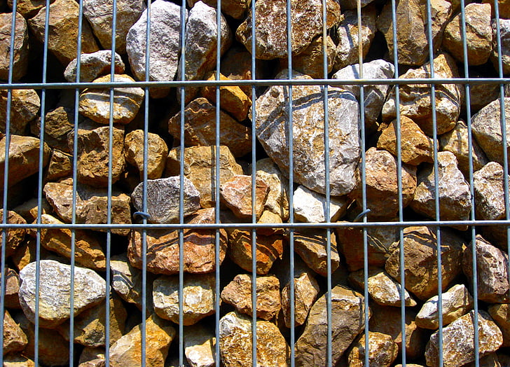 ограда, метал, се стремят, камъни, Каменна ограда, желязо, мрежа