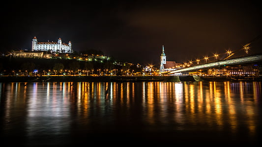 Bratislava, Dunaj, řeka, hrad, pohled, Castle hill, Slovensko
