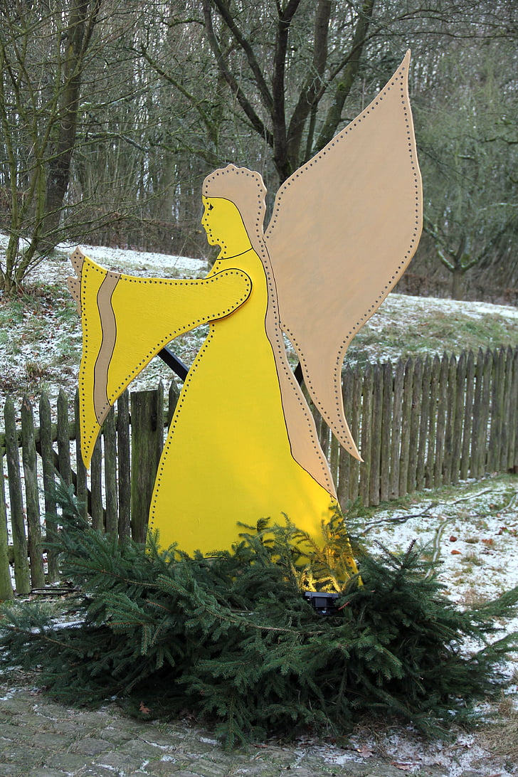 Christmas, ange, jaune, Sapin, hiver