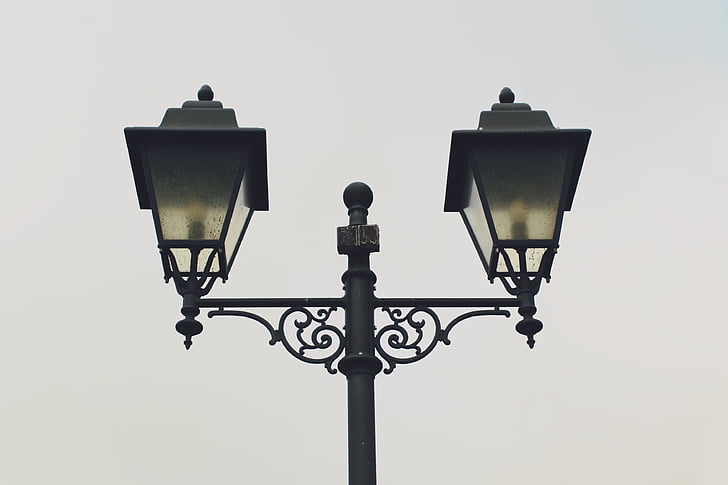lantaarn, straat lamp, lamp, verlichting, metaal, perspectief, smeedijzer